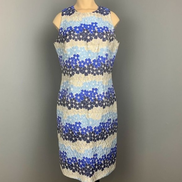 Vintage Sara Campbell Blue and White Flower Sheath Dress